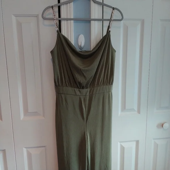 Jason Wu Emmett Cowl Neck Jumpsuit with Jewel Straps Olive M - Picture 5 of 12